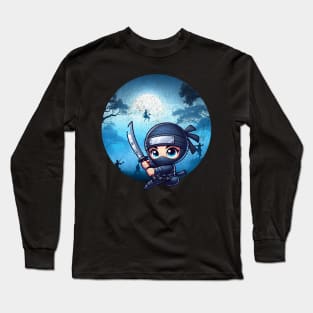 Cute Ninja Slicing Action Long Sleeve T-Shirt